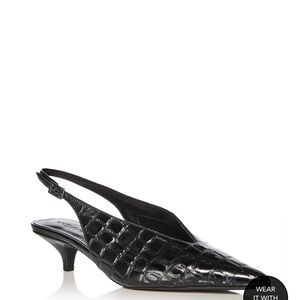Aqua Black Croc-Embossed Slingback Heels